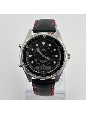 Vintage Casio AMW-320R Arnie Analog-Digital Black Dial 45mm Leather Band Watch